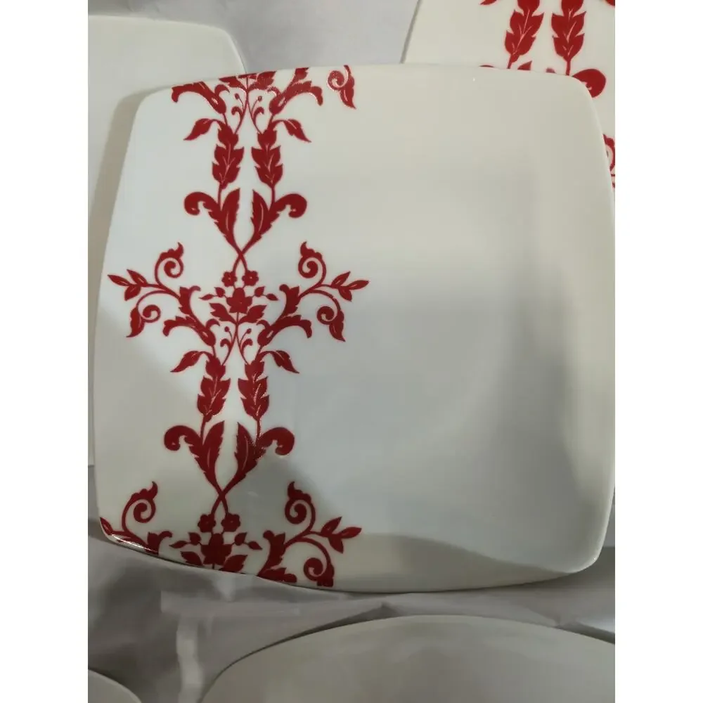 Coventry Antoinette Red Square Plates Lot of 6 Fine China PTS